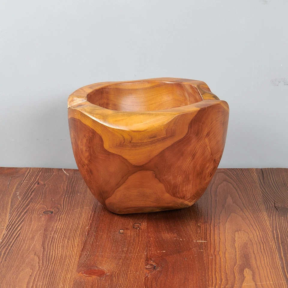 Cuenco de madera de teca de 8,3"" de alto cuenco rústico artesanal decoración natural del hogar Foto 2 de 4