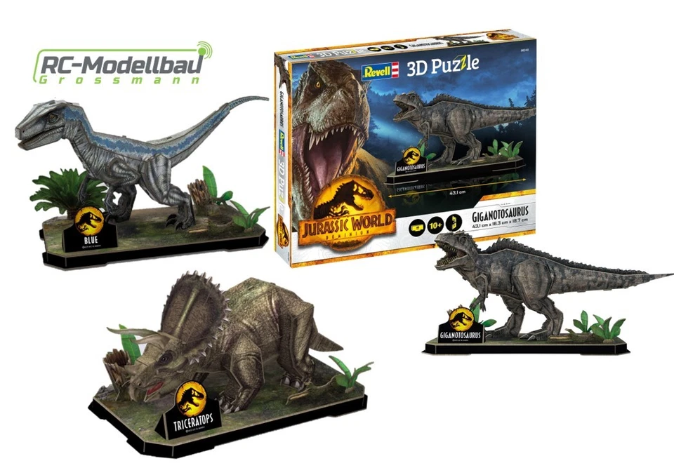 Revell 3D Puzzle Jurassic World Blue, Giganotosaurus, Triceratops Dinosaurier