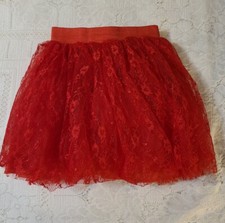 Red Net Over Poly Tutu 22" Elastic Waist Length 14" Christmas Valentine