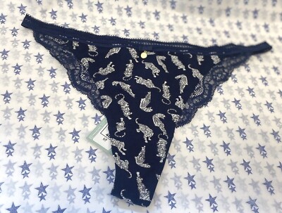 NEU! M&S Marks & Spencer UK16 UK18 Navy Blue Tiger/Leoparden Print Tanga Slips