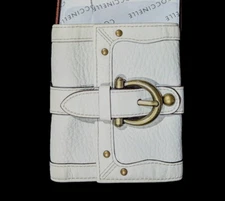 Vtg New GIUDI White Pebbled Italian Leather Wallet w/ Buckle & Stud Detail + Box