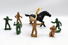 Vintage 1950s Indian Soldier Brown Green Molded Plastic 80mm Toy Figure Lot