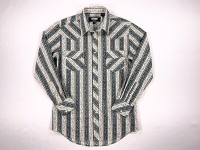 Men's ROCk & ROLL DENIM Size M Floral Striped Pearl Snap Long Sleeve Shirt
