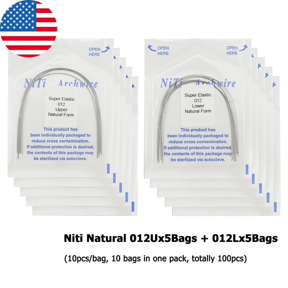 100 peças fio ortodôntico dental Niti arco retangular redondo natural superior inferior - Imagem 4 de 4