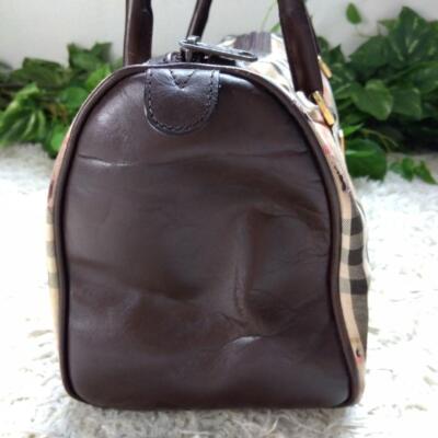 Burberry Mini Boston Bag Nova Check Beige Brown Leather From Japan