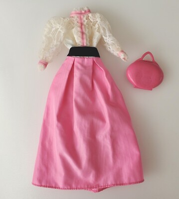 1982 Barbie Angel Face Barbie Pink White Lace Dress & Compact Accessory VTG -HTF
