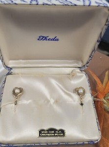 Authentic Theda 1/20 - 12k Gold Plated Cultured Pearl Earrings Heart Shaped