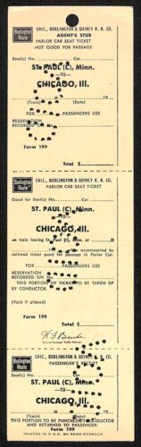 Burlington Route St. Paul to Chicago Unused VOID SAMPLE UNNUMBERED Ticket 1965