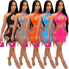 Sexy Women Sleeveless Open Front Bandage Hollow Out Skinny Club Party Mini Dress