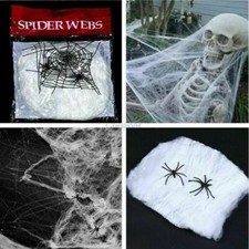 2 Pack Stretchable Spider Web  2 Fake Spiders Halloween Party Decor Cobweb Prop