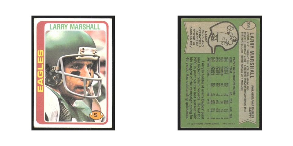 Larry Marshall 1978 Topps #358 Football Cards Football Card EX - Image 3 of 3