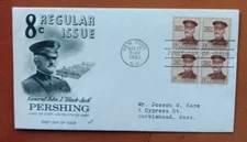 ARMY GENERAL JOHN BLACK JACK PERSHING 1961 FLEETWOOD CACHET FDC STAMP BLOCK