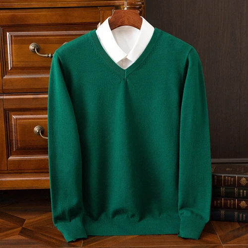 Herren Kaschmirmischung Pullover V-Ausschnitt Langarm Pulli Strickbasis Warm Strick - Bild 17 von 41