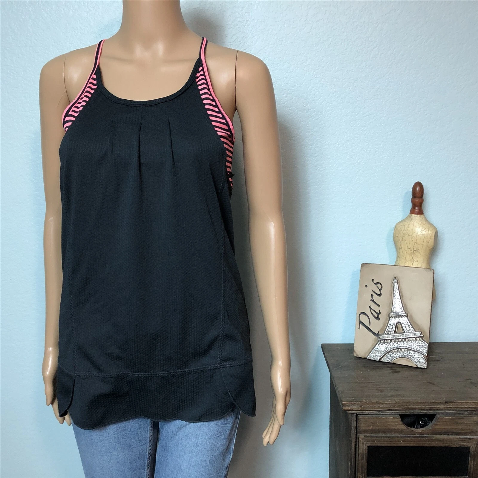mpg workout shelf bra pink stripe racerback tank-top