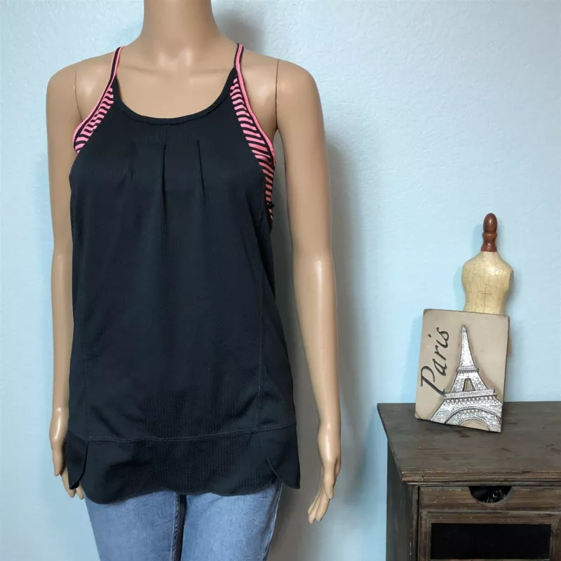mpg workout shelf bra pink stripe racerback tank-top