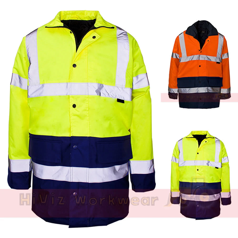 2 Tone Parka Hi Viz Waterproof Storm Padded Jacket Mens Coat Workwear Security