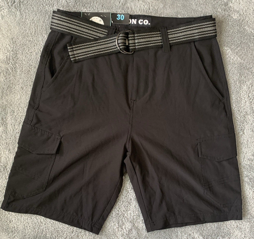 Iron Co. Men’s 30 Tech Cargo Shorts Black Stretch Belted Multi Pocket ...