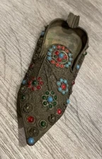 Vintage Jewel Embellished Metal Shoe Ashtray 