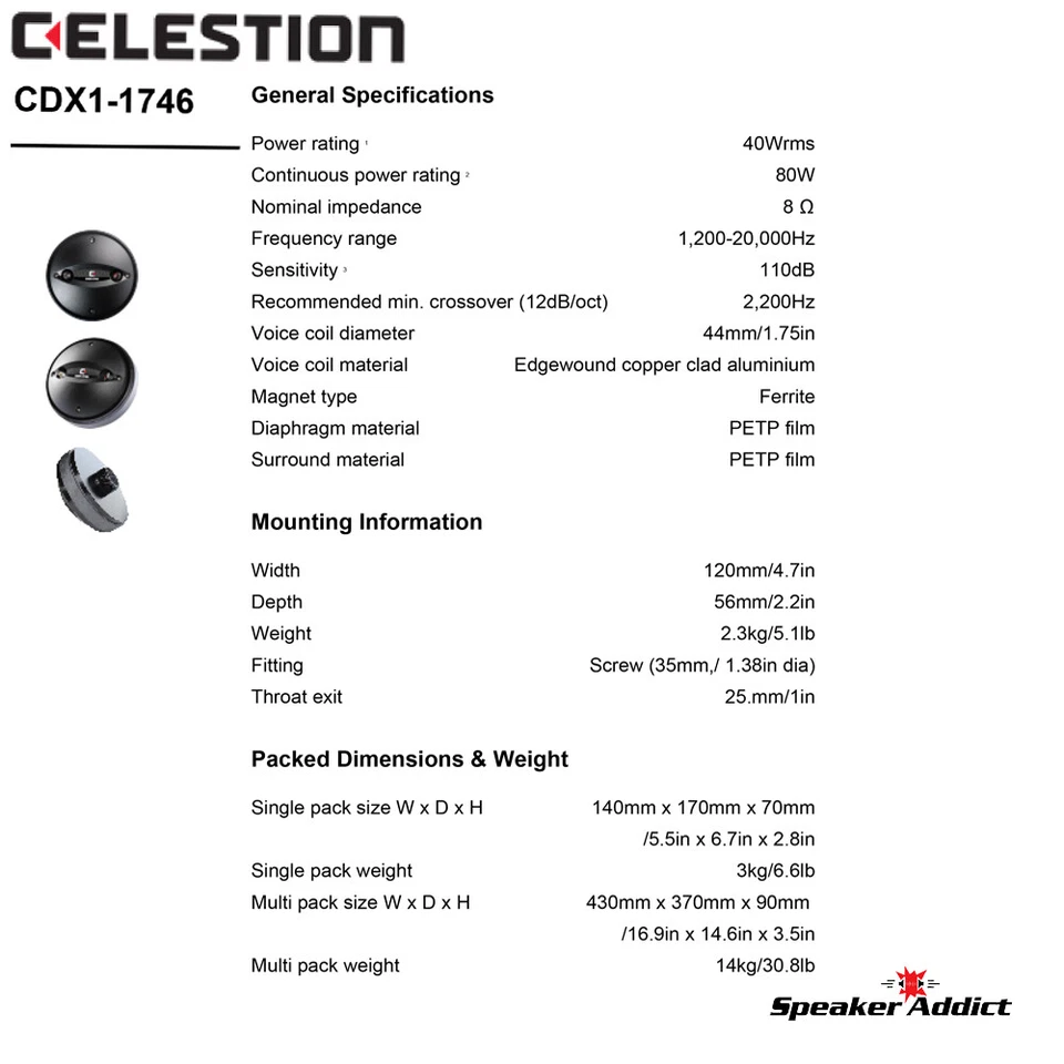 Par de controladores de compresión HF de bocina atornillable B52 COMP-4-CLS Celestion CDX1-1746 Foto 4 de 4