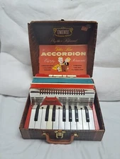 1950’s EMENEE Musical Toys Golden Piano Accordion & Box Vintage Works