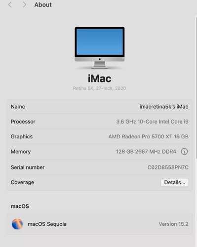 NEW Apple iMac 2020 27 Inch 5K 3.6 GHz i9 8TB SSD 128GB RAM 5700XT 16G GFX 10GbE - Picture 7 of 23