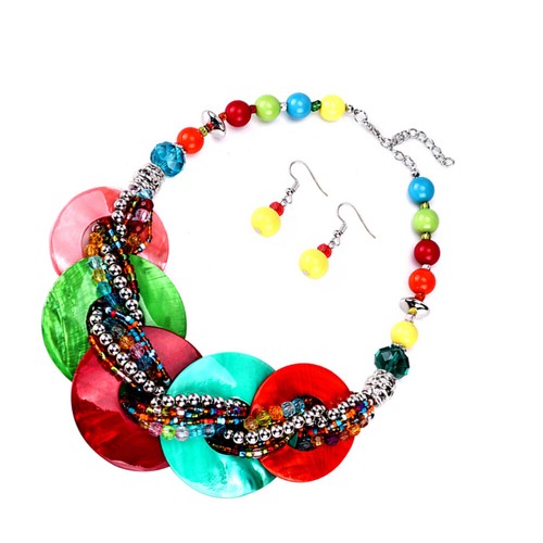 3pcs Colorful Shell Necklace Set Exotic Atmosphere Necklace Choker Earrings for - Picture 9 of 11