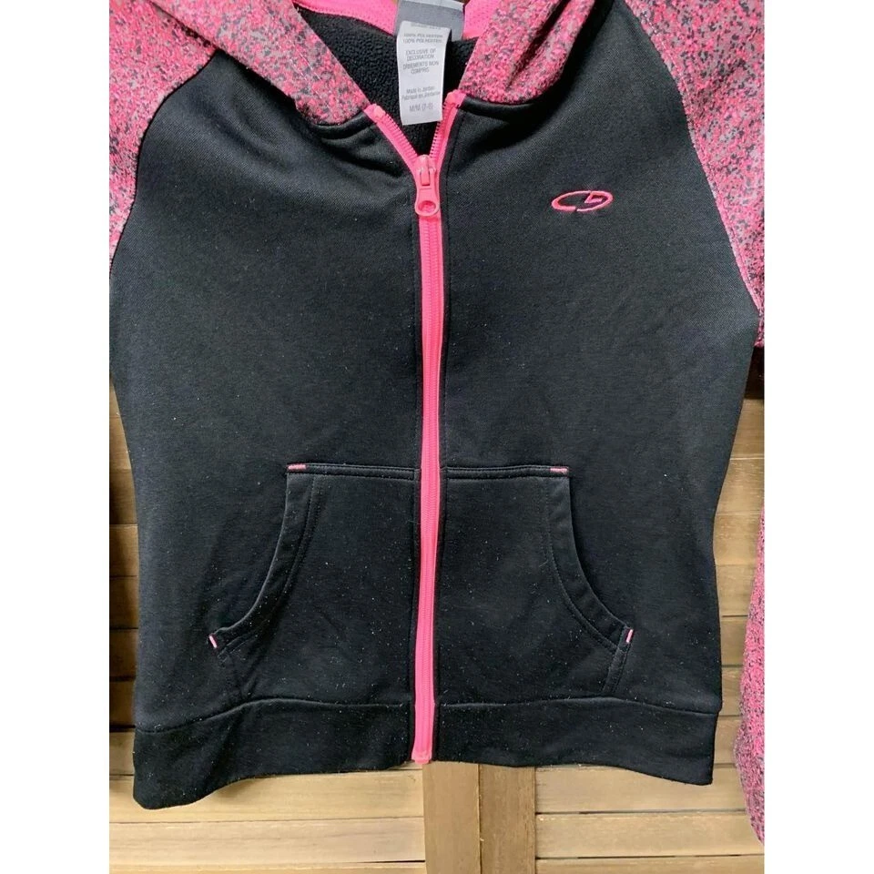 Champion C9 Girls Zip Up Hoodie Black/ Pink Size Medium (7/8) Y2K Raglan Retro - Image 2 of 4