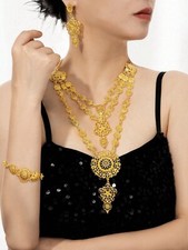24k Dubai 4 Pcs Gold plated Combo Earrings Long Necklace Ring Bracelet Jewellery