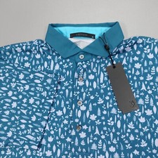 Greyson Magical Ferns Golf Polo Shirt Short Sleeve Orca Blue Floral MSP23K31