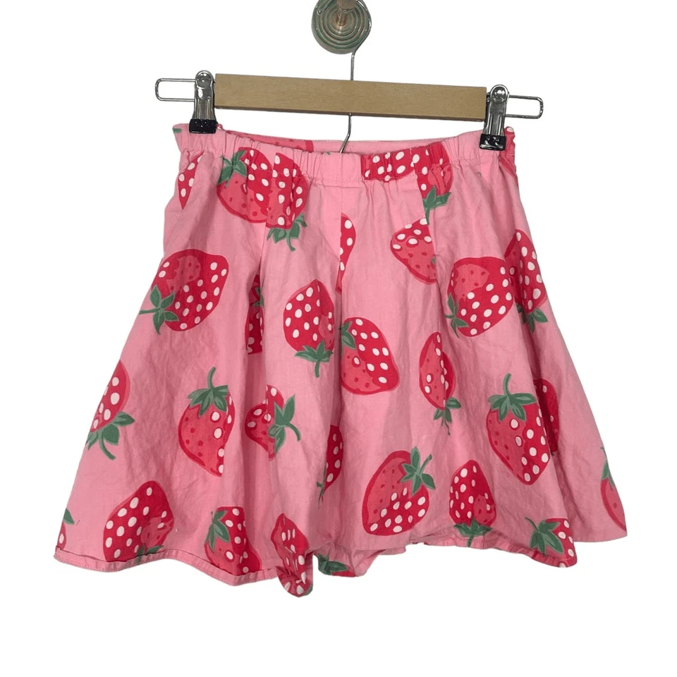 Mini Boden Skirt Girls 5-6Y Pink Red Pleated Elastic Strawberry Fruit Print - Image 2 of 4