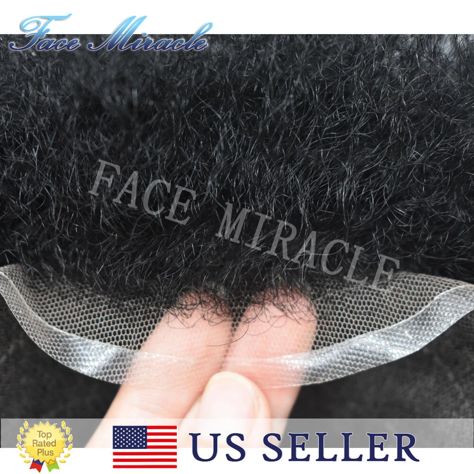 Afro Curl Toupee para Hombres Negros Todo Encaje Rizado Pelo Rizado Sistema de Cabello Humano Foto 2 de 4