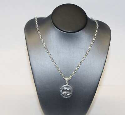 Authentic GUCCI Sterling Silver 925 GG Logo Pendant Chain