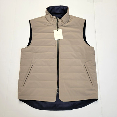 NEW Hagen Carmel Clothing REVERSIBLE Full Zip Vest Men LARGE Blue Beige Pockets