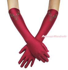 Rhinestone Snow Princess Anna Print Wine Red Long Short Gloves Party Accessory