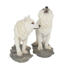 The Watchers 15.6cm Set Of 2 - Nemesis Now - White Wolf Figures Resin x 2