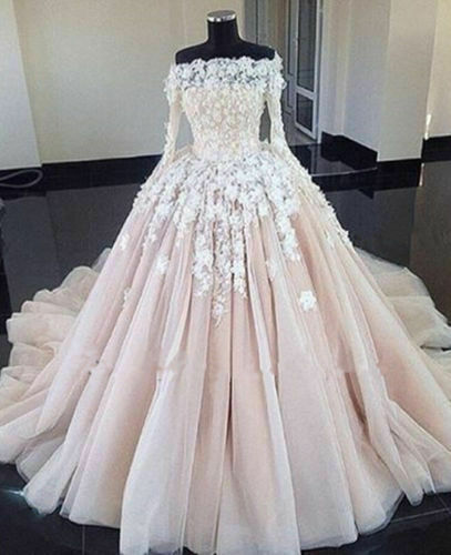 long sleeve blush wedding dress