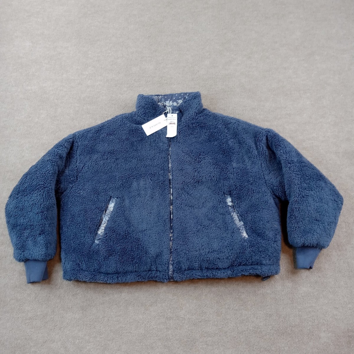 American Eagle Jacket Womens XS Blue Full Zip Mock Neck Fuzzy