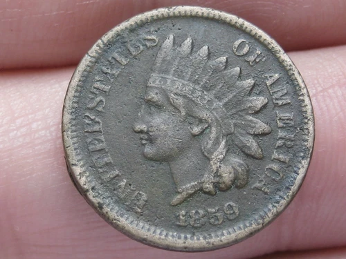 1859 Copper Nickel Indian Head Cent Penny- VF/XF Details