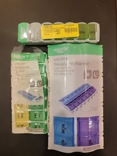 Equate Daily Weekly Pill Organizer Planner Large Capacity Cases Lot Blue Purple