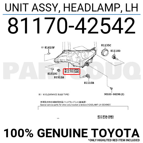 8117042542 Genuine Toyota UNIT ASSY, HEADLAMP, LH 81170-42542 | eBay