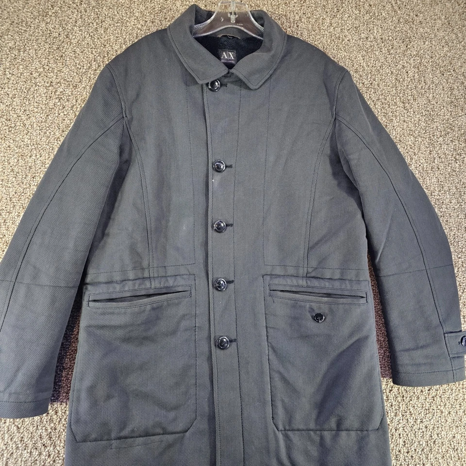 Armani Exchange Jacket Mens Medium Button Front Sherpa Fleece Lined - Image 2 of 4