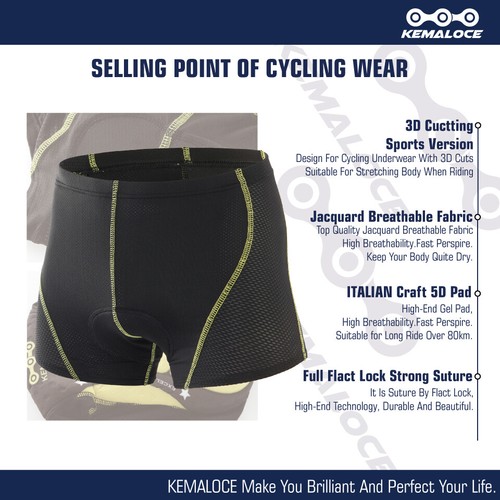 KEMALOCE Ciclismo Intimo Uomo 5D Gel Pad Antiurto S M L XL 2XL Pantaloncini Ciclismo - Foto 20 di 41