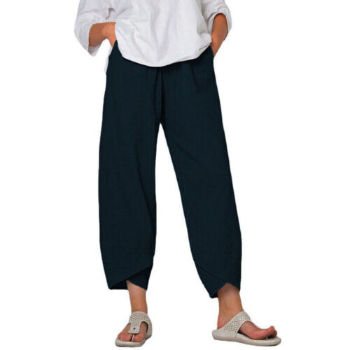 Summer Womens Ladies Cotton Linen Baggy Casual Harem Pants Trousers Plus Size - Picture 9 of 12