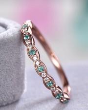 2Ct Round Cut Green Emerald Simulated Diamond Minimalist Band Rose Gold Plated