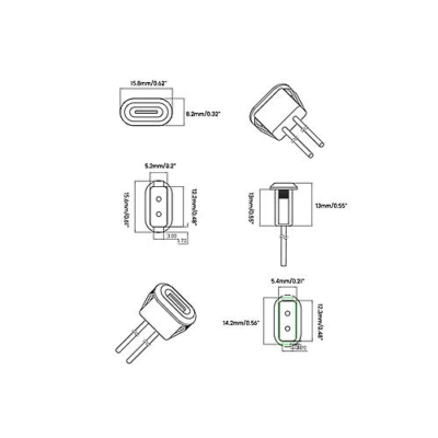 3 Connecteurs Prise USB-C Femelle Vers PH 2.0 Mâle Encastrables - Pour Charge Sur Châssis