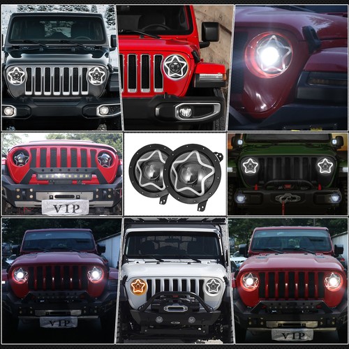 Pair 9" Inch Halo LED Headlights White Amber for Jeep Gladiator JT JL 2018-2022 - Picture 9 of 10