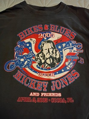Mickey Jones Bikes & Blues Dual Graphic Cocoa Florida 2005 Benefit T-Shirt L