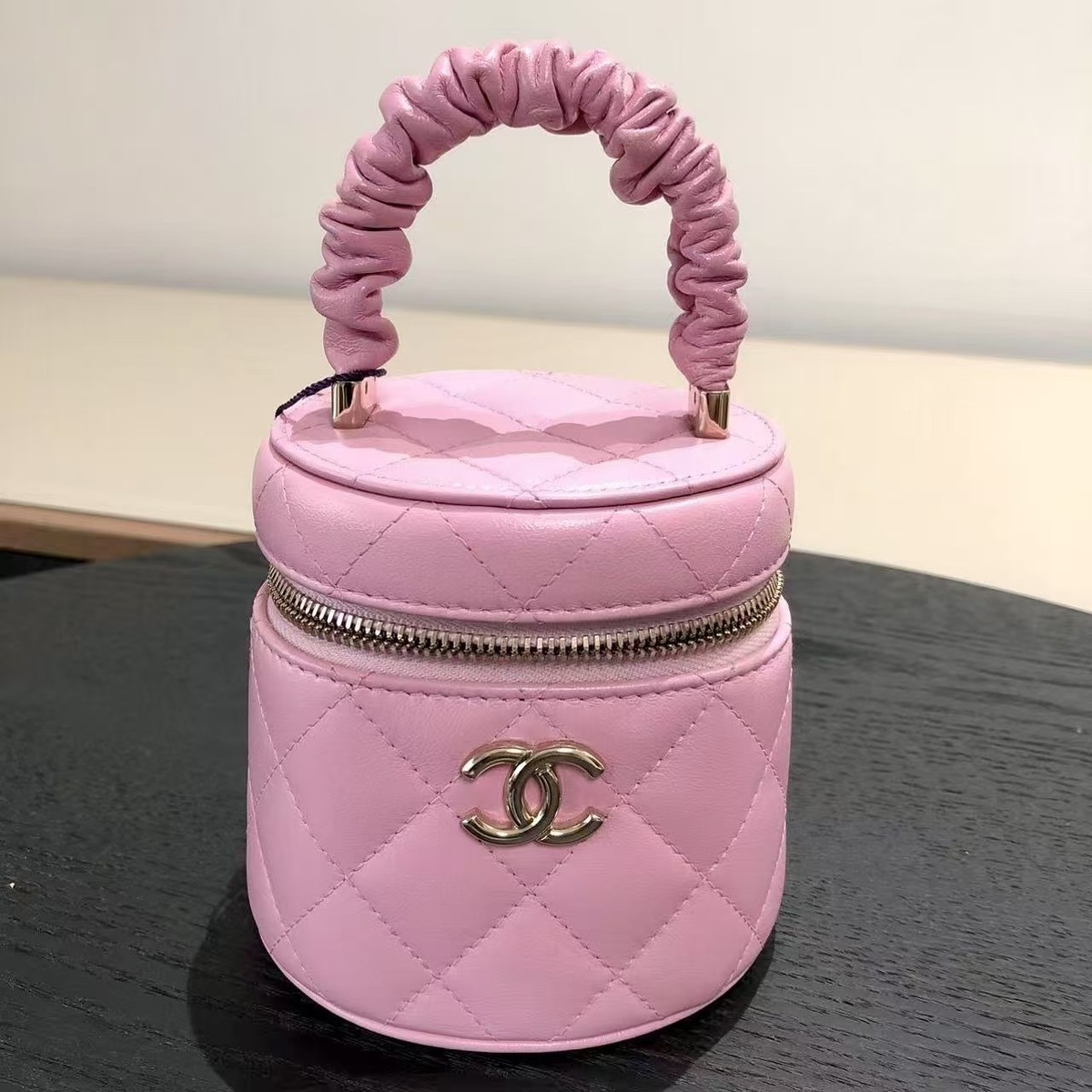 Chanel Mini Vanity Case with Ruched Handle in Quilted Lambskin | eBay