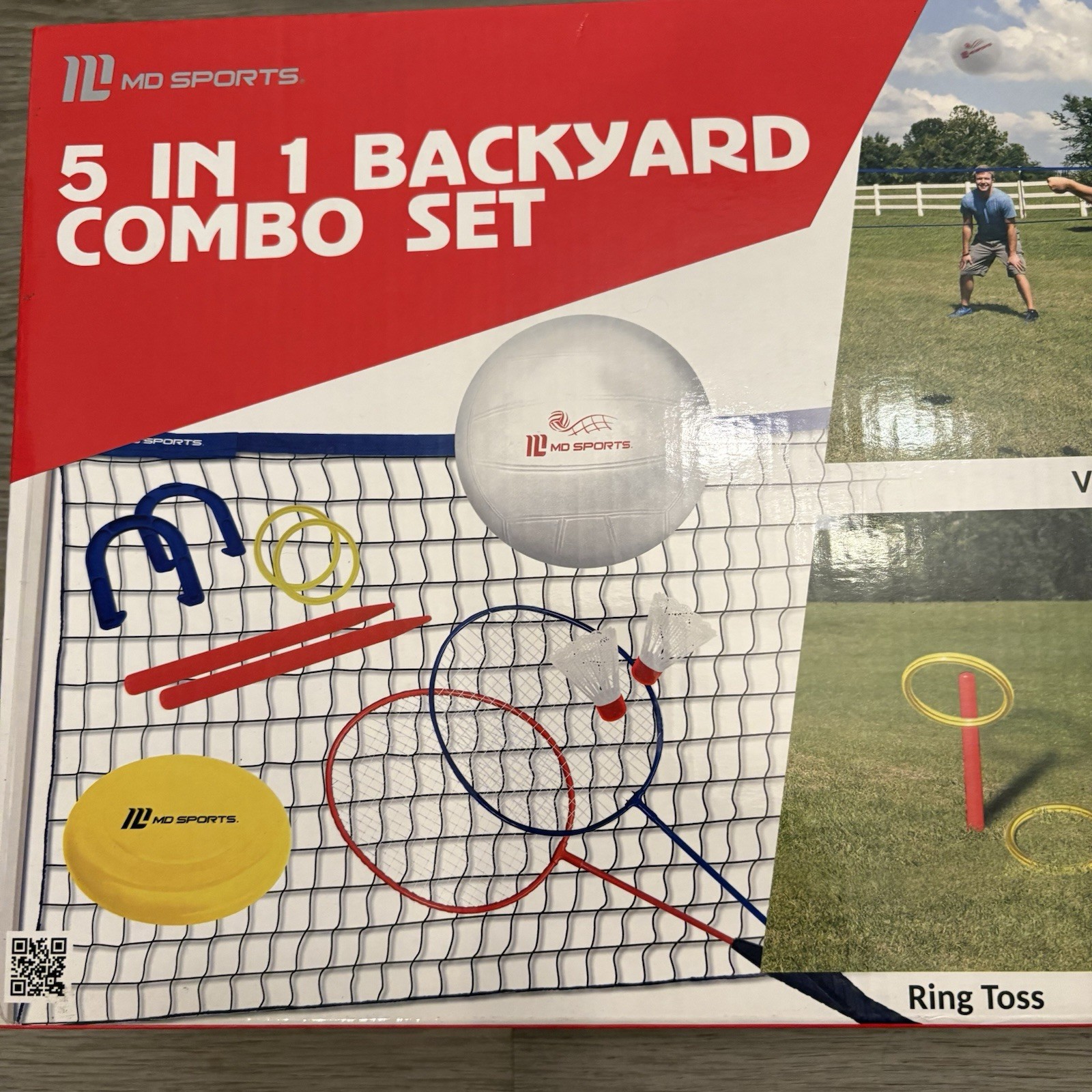  5 In 1 Backyard Combo Set Volleyball Badminton Ring Toss Horse Shoe Flying Disc