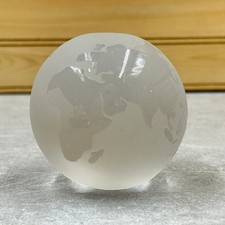 Frosted Glass Globe Paperweight Etched World Map 3 Inch Sphere Decor
